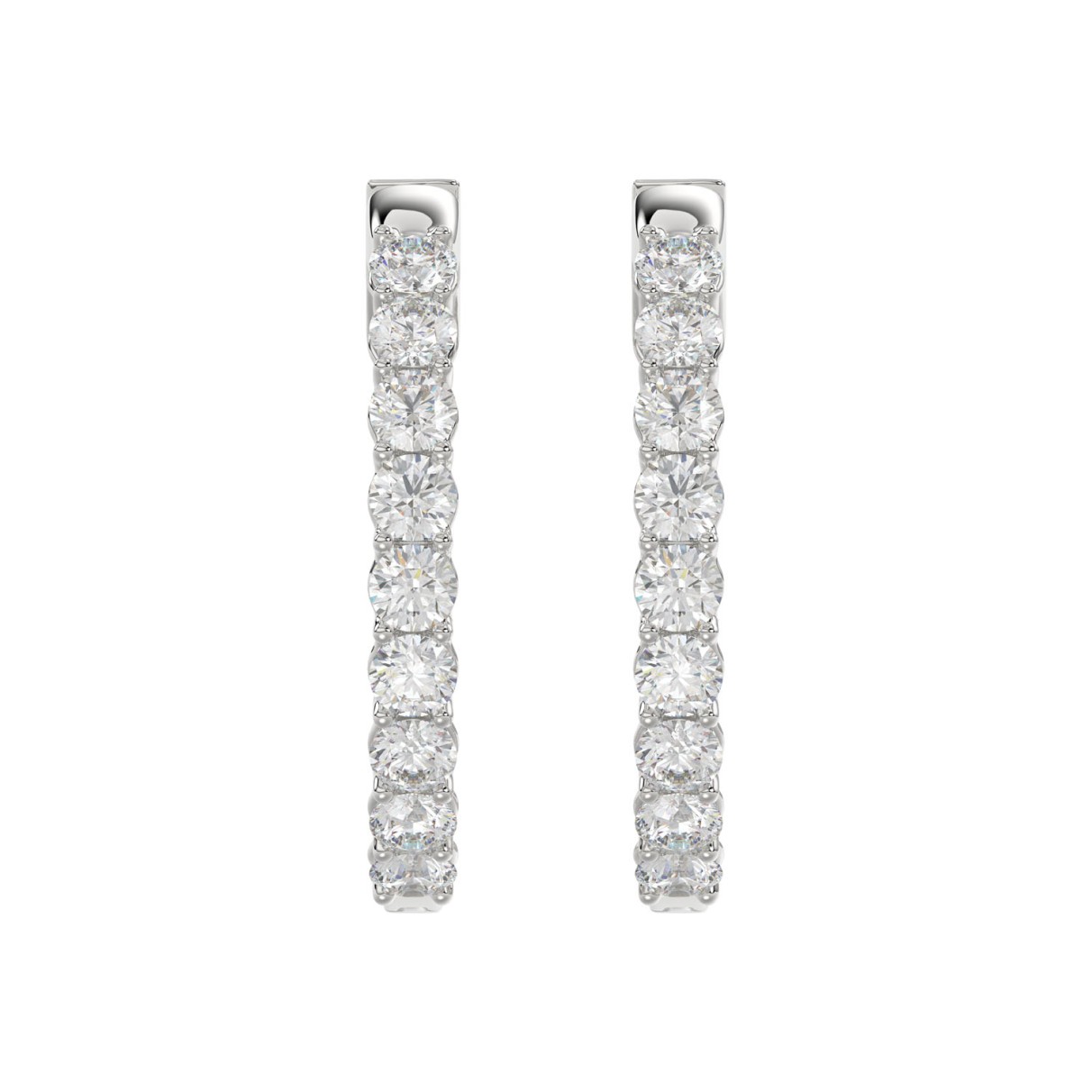 LADIES HOOP EARRINGS 5CT ROUND DIAMOND 14K WHITE GOLD