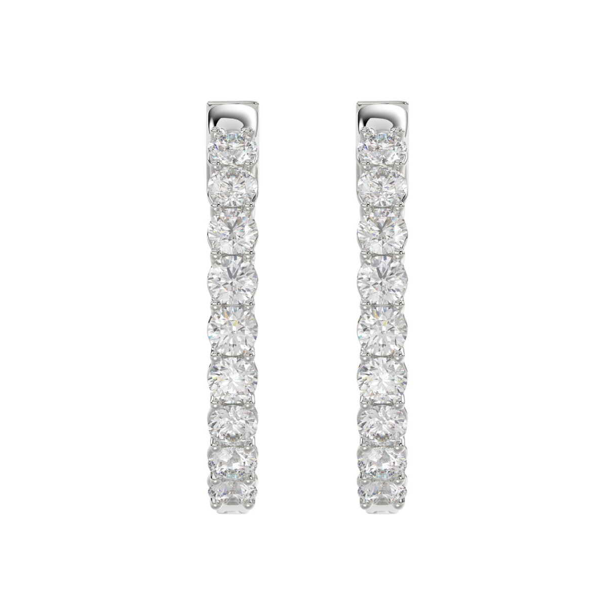 LADIES HOOP EARRINGS 5CT ROUND DIAMOND 14K WHITE GOLD