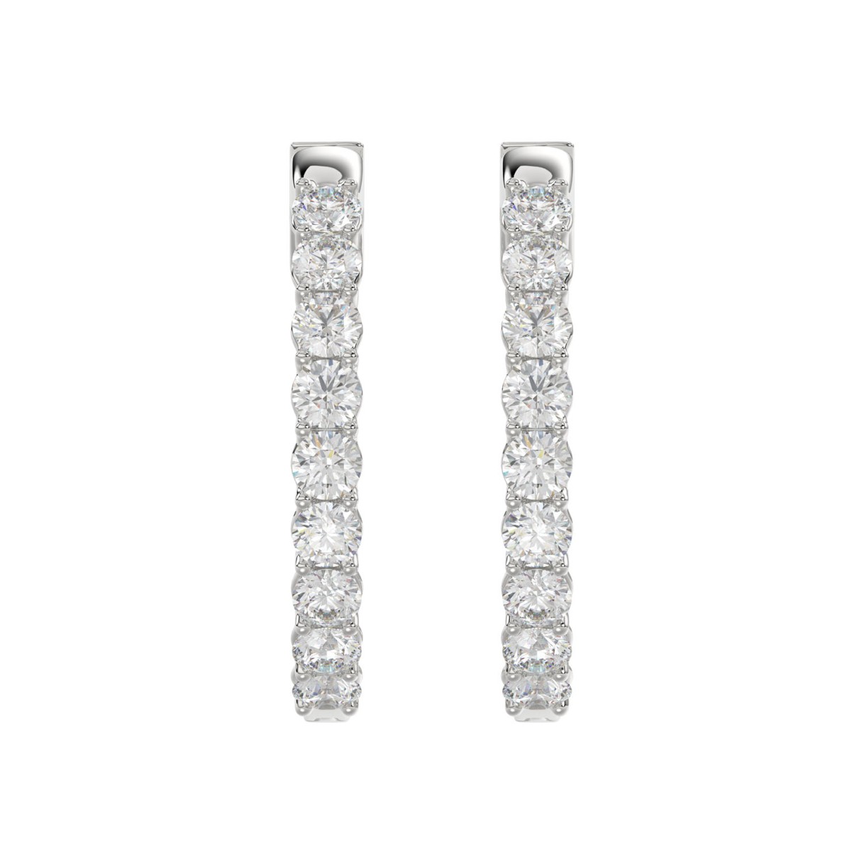 LADIES HOOP EARRINGS 5CT ROUND DIAMOND 14K WHITE G...
