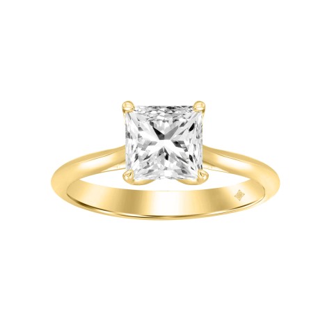 LADIES SOLITAIRE RING 1 1/2CT PRINCESS DIAMOND 14K YELLOW GOLD
