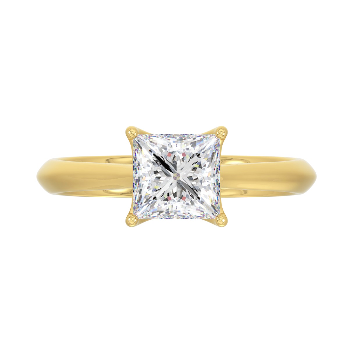 LADIES SOLITAIRE RING 1 1/2CT PRINCESS DIAMOND 14K YELLOW GOLD