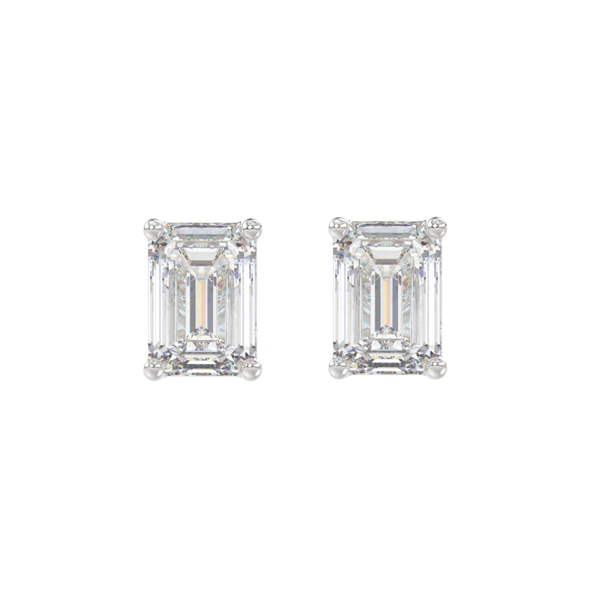 LADIES SOLITAIRE EARRINGS 3CT EMERALD DIAMOND 14K WHITE GOLD