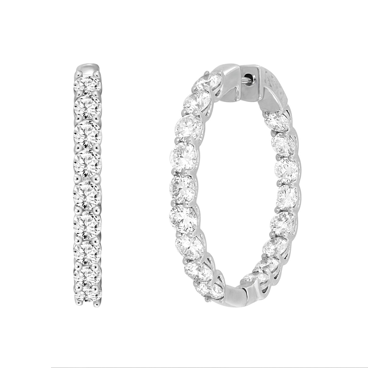 LADIES HOOP EARRINGS 7CT ROUND DIAMOND 14K WHITE GOLD