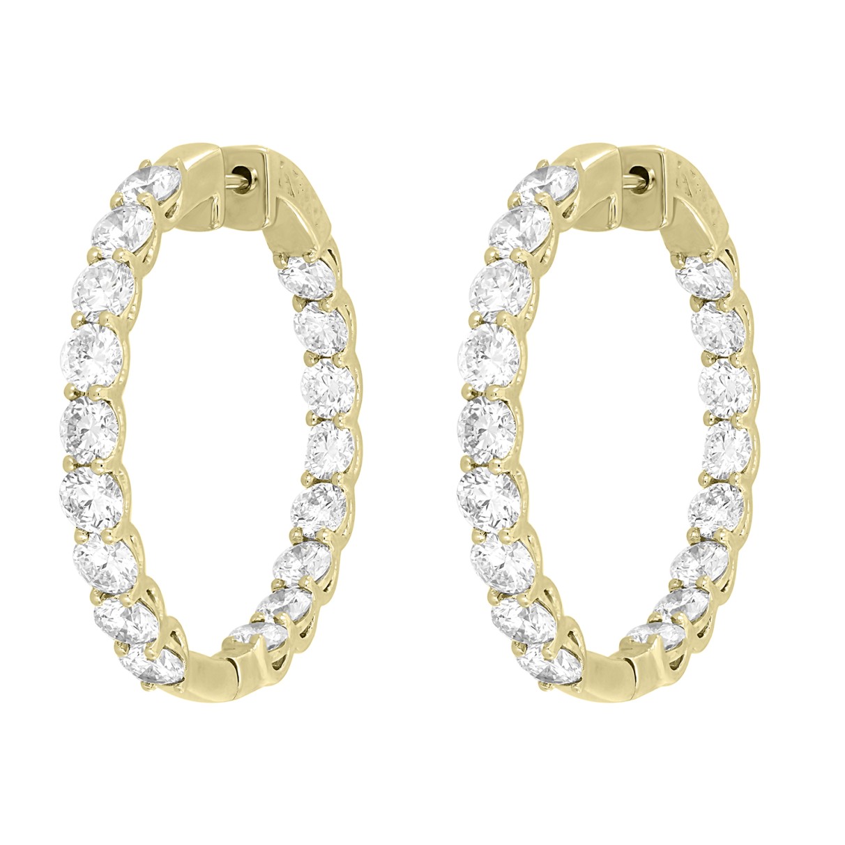 LADIES HOOP EARRINGS 7CT ROUND DIAMOND 14K YELLOW GOLD