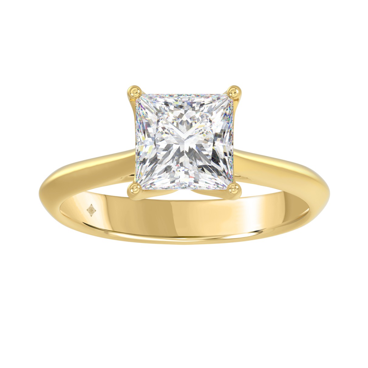 LADIES SOLITAIRE RING 2CT PRINCESS DIAMOND 14K YELLOW GOLD