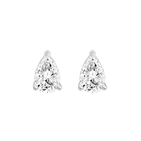 LADIES SOLITAIRE EARRINGS 2CT PEAR DIAMOND 14K WHITE GOLD