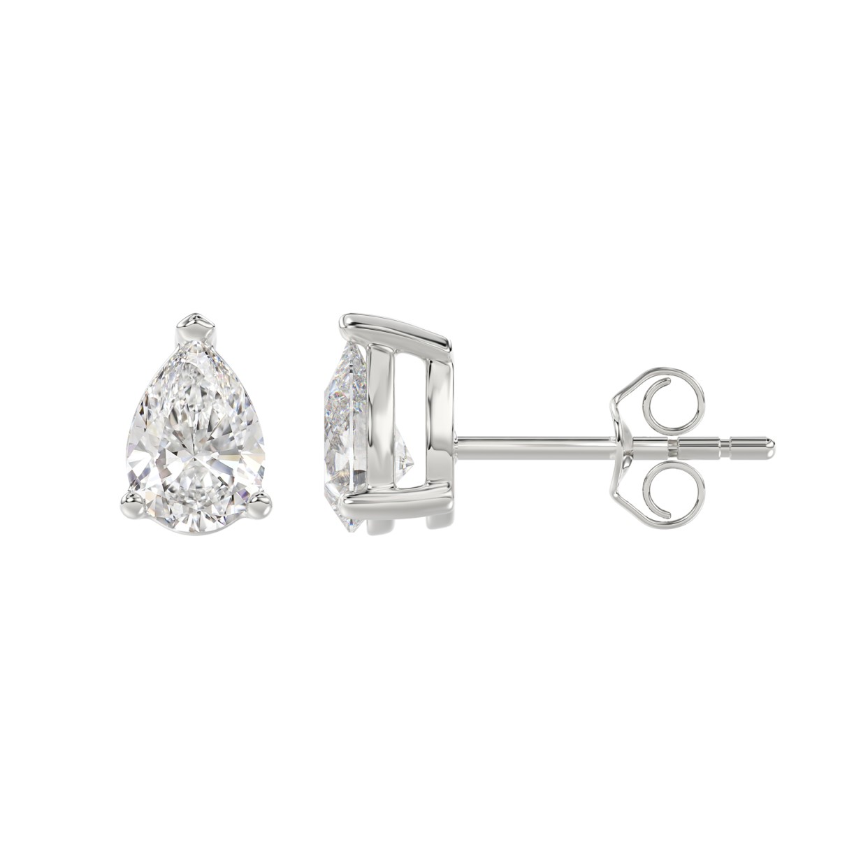 LADIES SOLITAIRE EARRINGS 2CT PEAR DIAMOND 14K WHITE GOLD