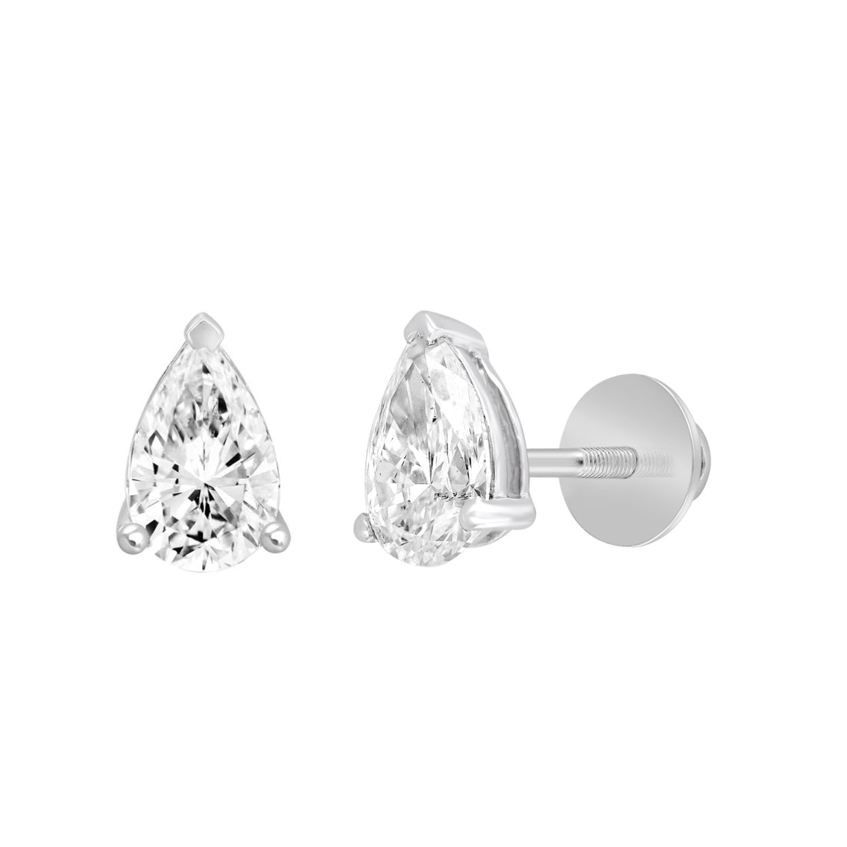 LADIES SOLITAIRE EARRINGS 2CT PEAR DIAMOND 14K WHITE GOLD