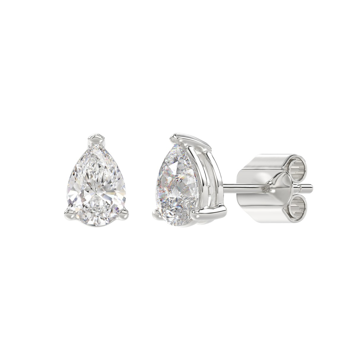 LADIES SOLITAIRE EARRINGS 2CT PEAR DIAMOND 14K WHITE GOLD