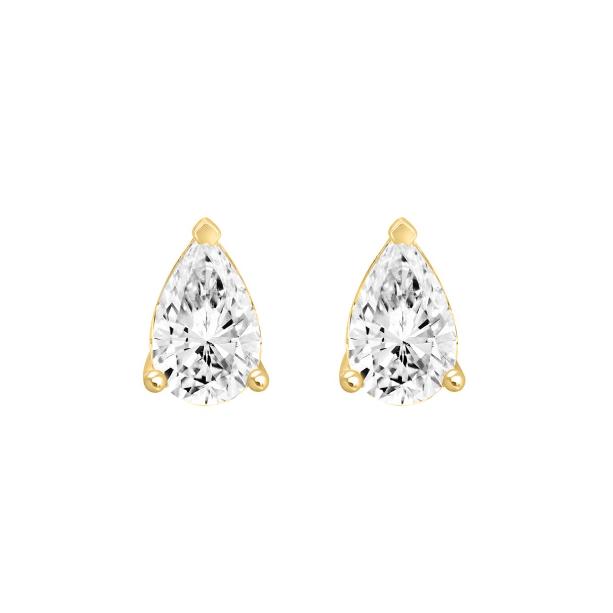 LADIES SOLITAIRE EARRINGS 2CT PEAR DIAMOND 14K YELLOW GOLD