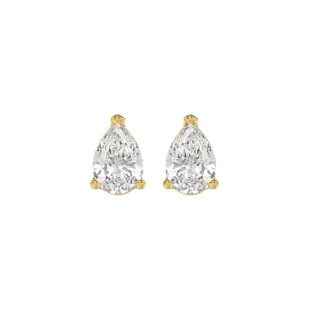 LADIES SOLITAIRE EARRINGS 2CT PEAR DIAMOND 14K YELLOW GOLD