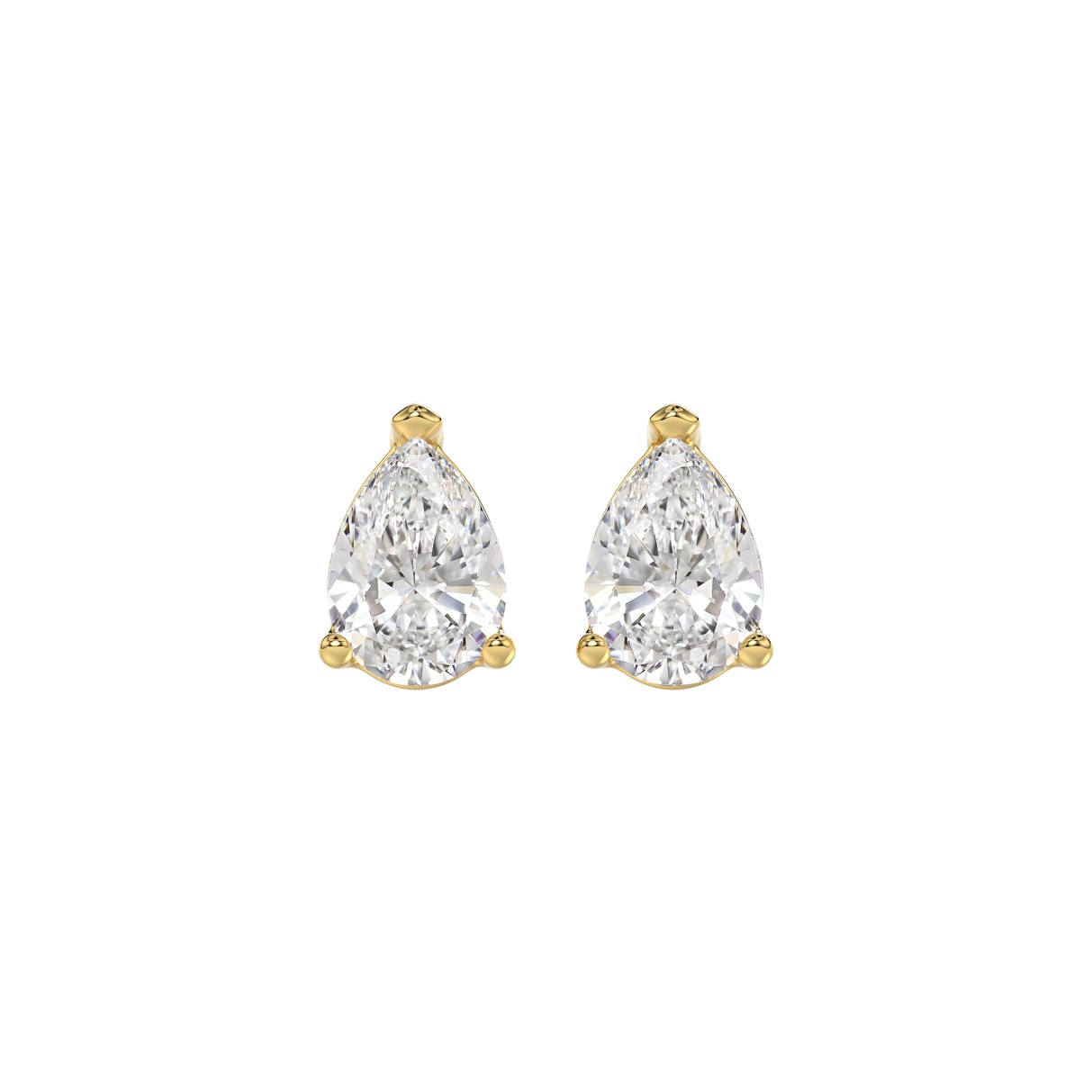 LADIES SOLITAIRE EARRINGS 2CT PEAR DIAMOND 14K YELLOW GOLD