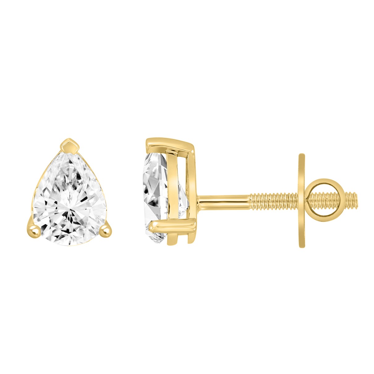 LADIES SOLITAIRE EARRINGS  2CT PEAR DIAMOND 14K YELLOW GOLD