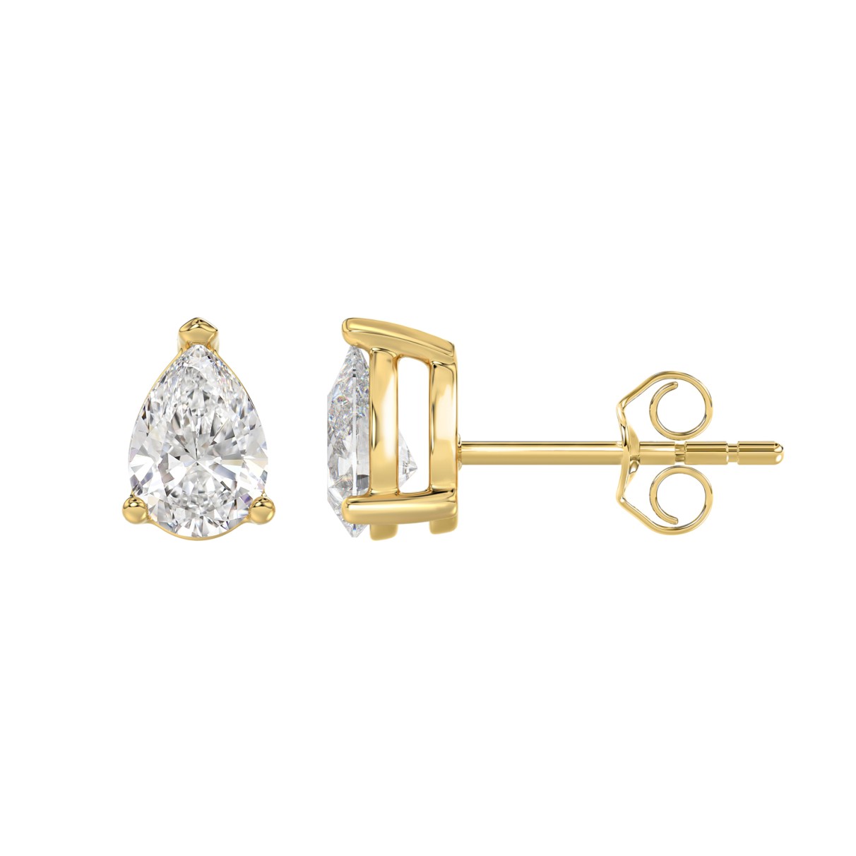 LADIES SOLITAIRE EARRINGS 2CT PEAR DIAMOND 14K YELLOW GOLD