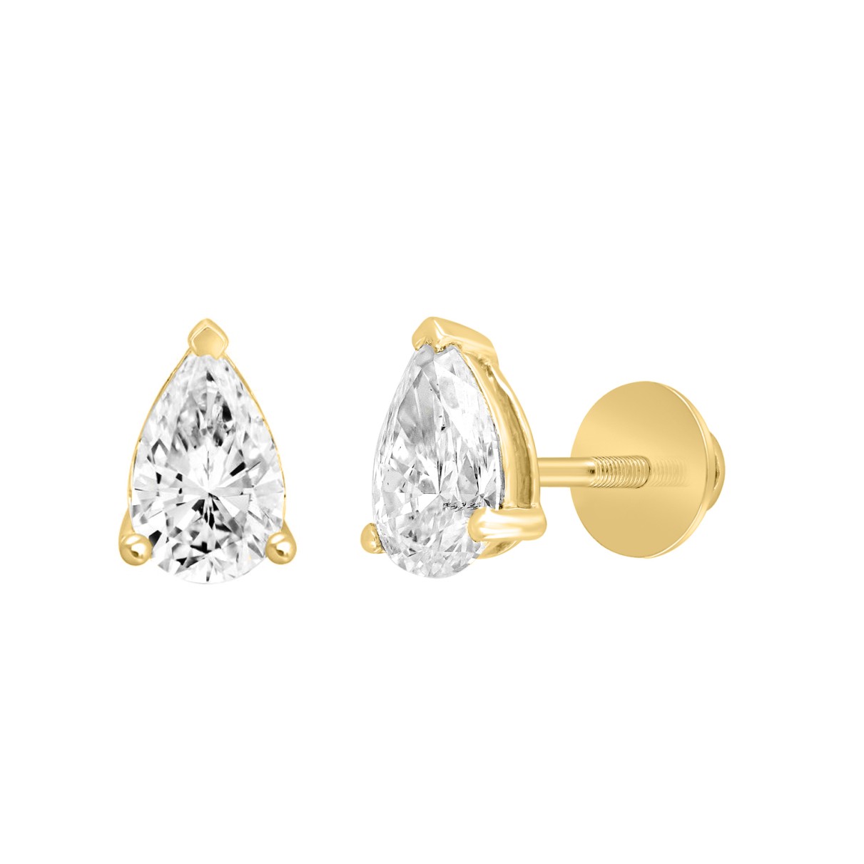 LADIES SOLITAIRE EARRINGS 2CT PEAR DIAMOND 14K YELLOW GOLD