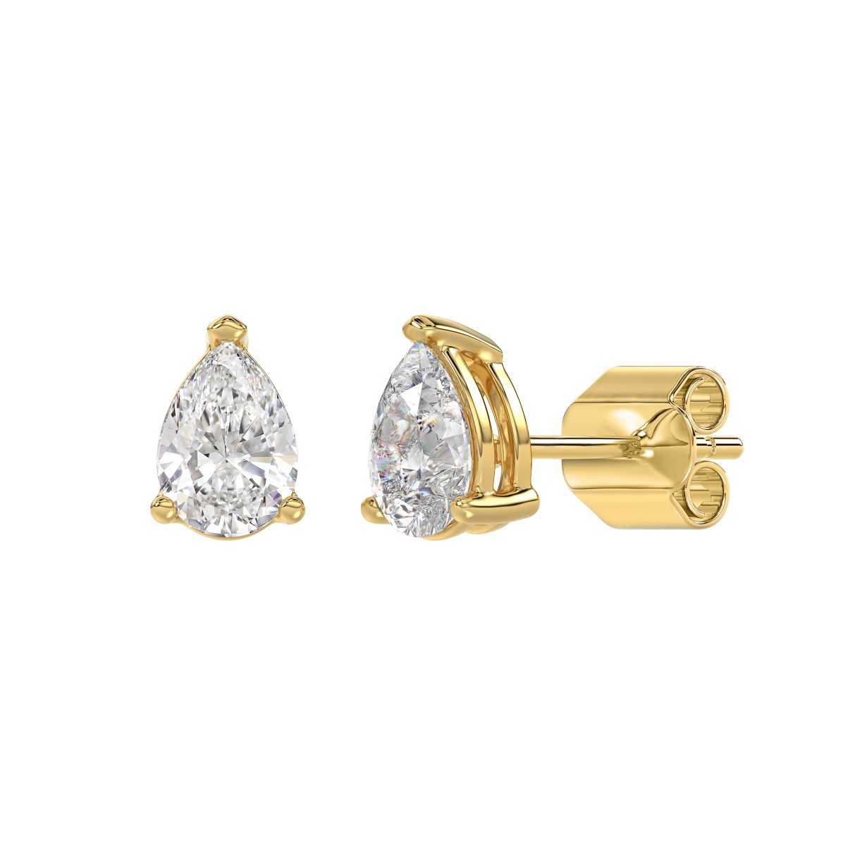 LADIES SOLITAIRE EARRINGS 2CT PEAR DIAMOND 14K YELLOW GOLD