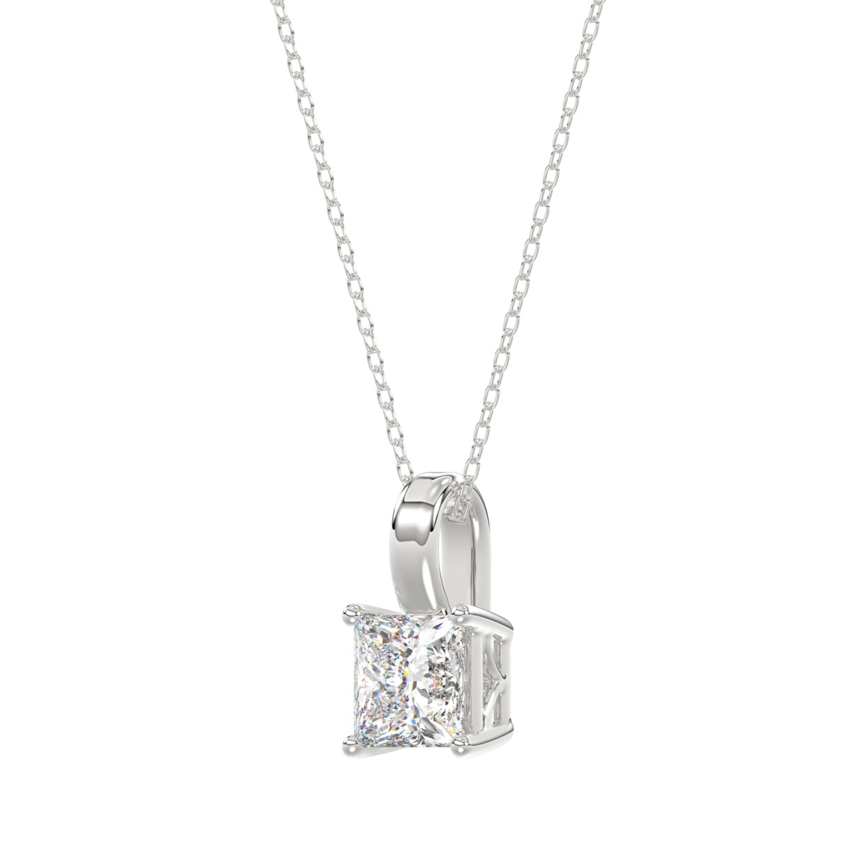 LADIES SOLITAIRE PENDANT WITH CHAIN 1 1/2CT PRINCESS DIAMOND 14K WHITE GOLD