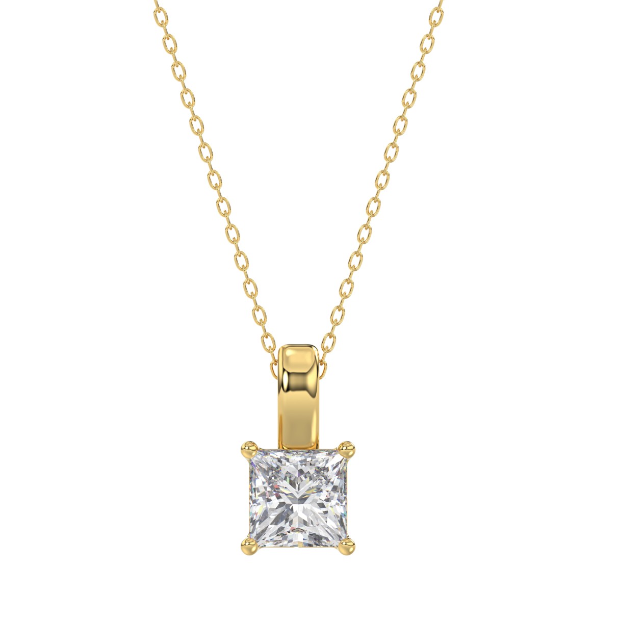 LADIES SOLITAIRE PENDANT WITH CHAIN 1 1/2CT PRINCESS DIAMOND 14K YELLOW GOLD