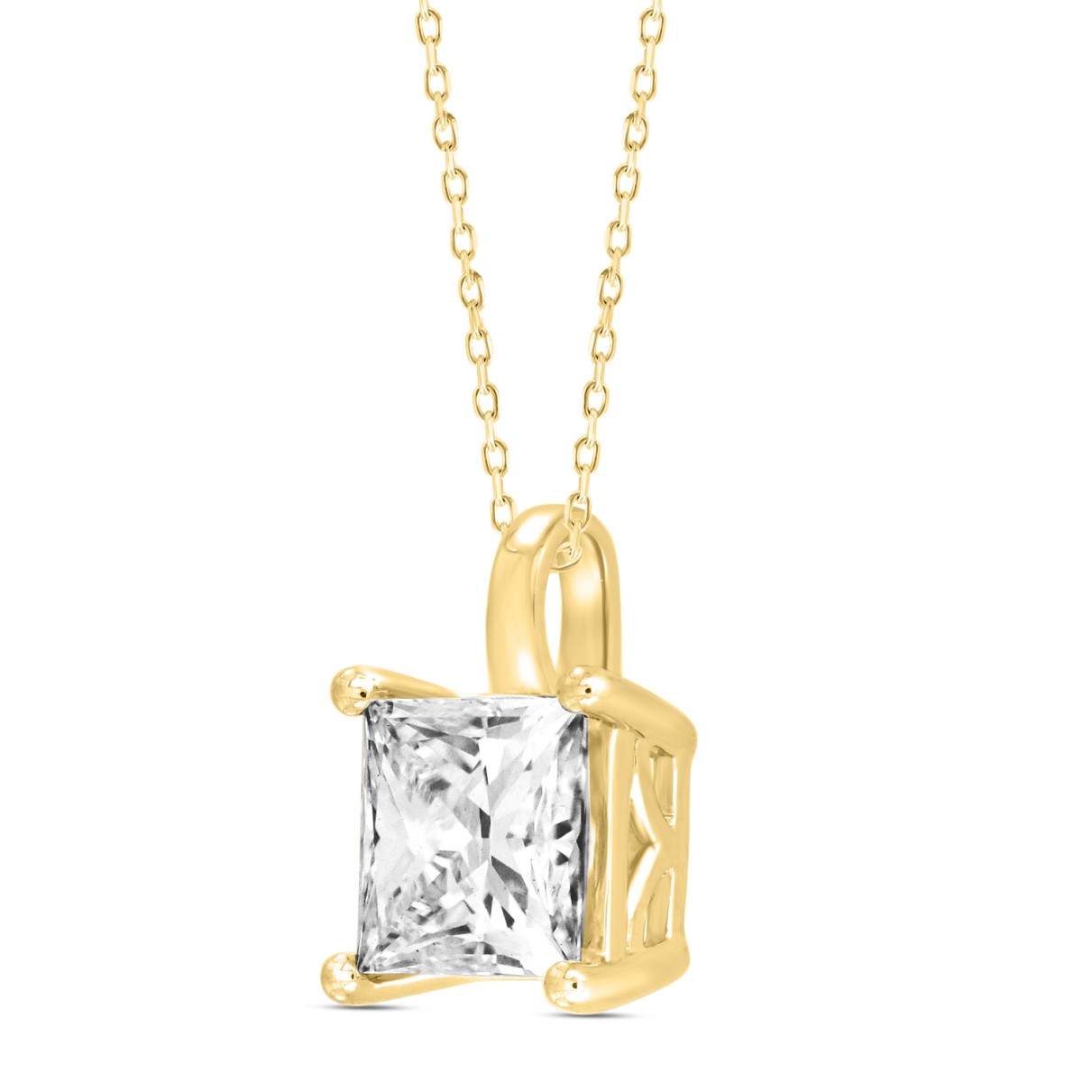 LADIES SOLITAIRE PENDANT WITH CHAIN 1 1/2CT PRINCESS DIAMOND 14K YELLOW GOLD