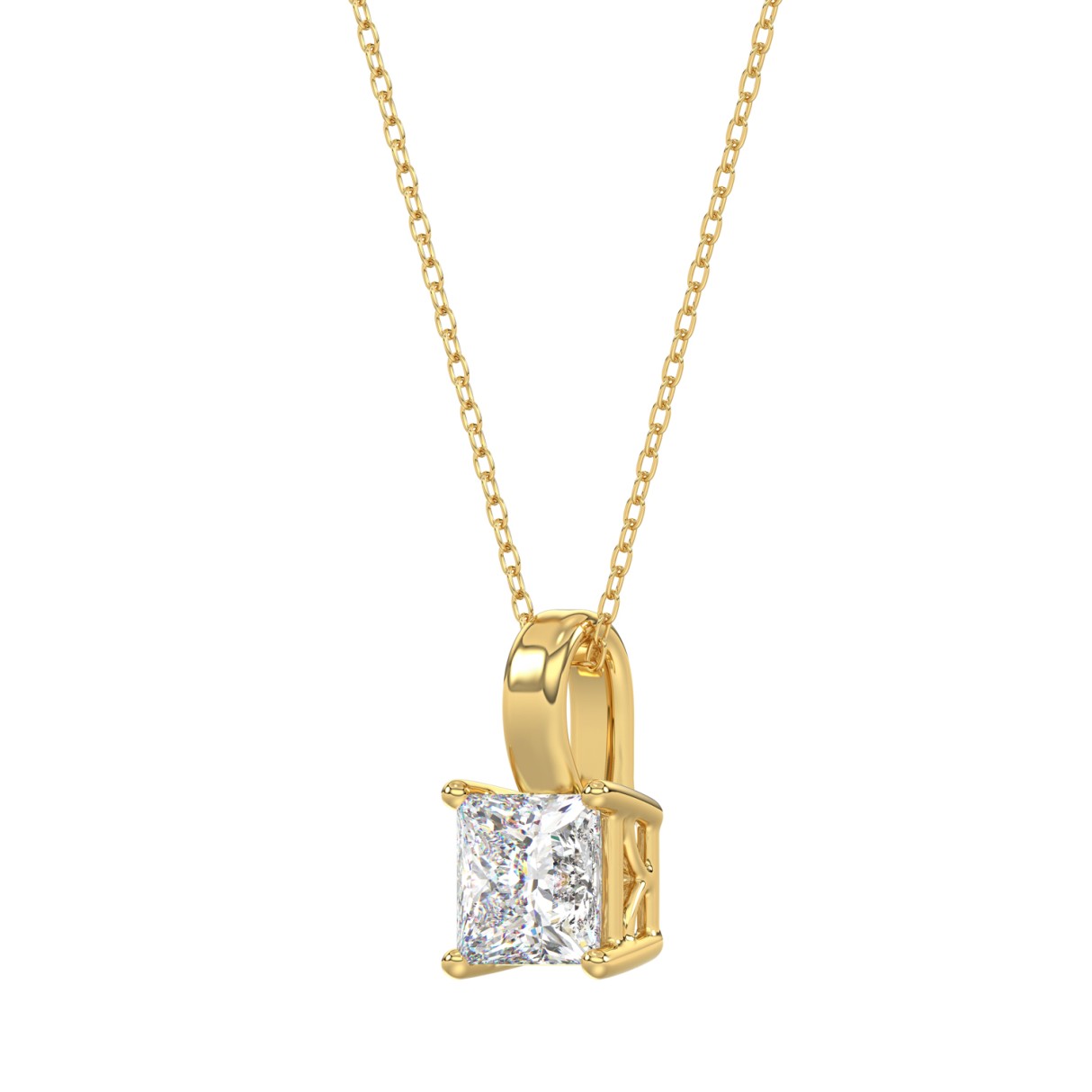 LADIES SOLITAIRE PENDANT WITH CHAIN 1 1/2CT PRINCESS DIAMOND 14K YELLOW GOLD