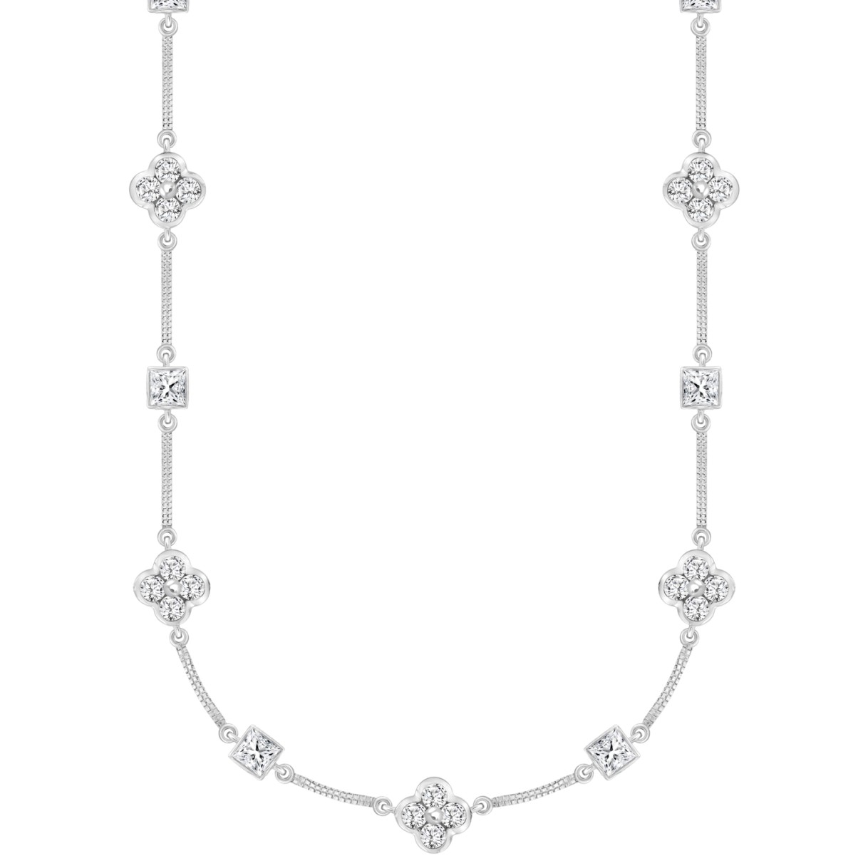 LADIES NECKLACE 5 1/2CT ROUND/PRINCESS DIAMOND 14K WHITE GOLD
