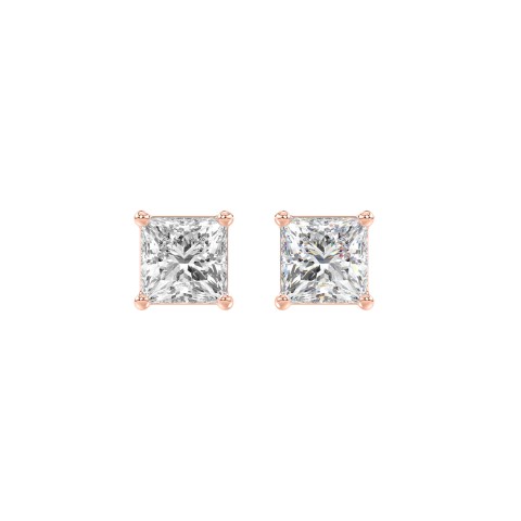 LADIES SOLITAIRE EARRINGS 2CT PRINCESS DIAMOND 14K ROSE GOLD LADIES SOLITAIRE EARRINGS 2CT PRINCESS DIAMOND 14K ROSE GOLD
