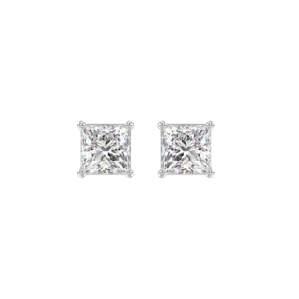 LADIES SOLITAIRE EARRINGS 2CT PRINCESS DIAMOND 14K...