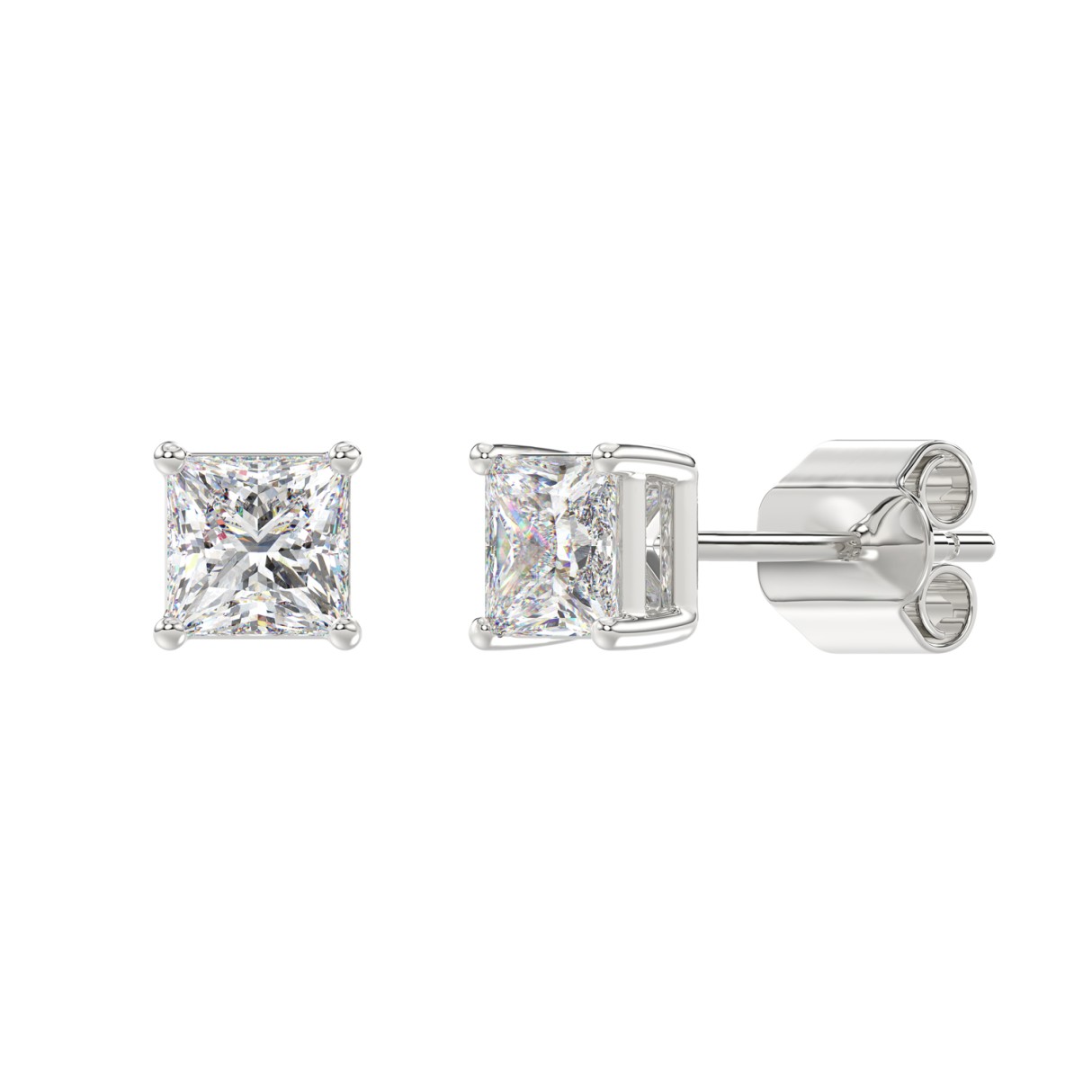 LADIES SOLITAIRE EARRINGS 2CT PRINCESS DIAMOND 14K WHITE GOLD