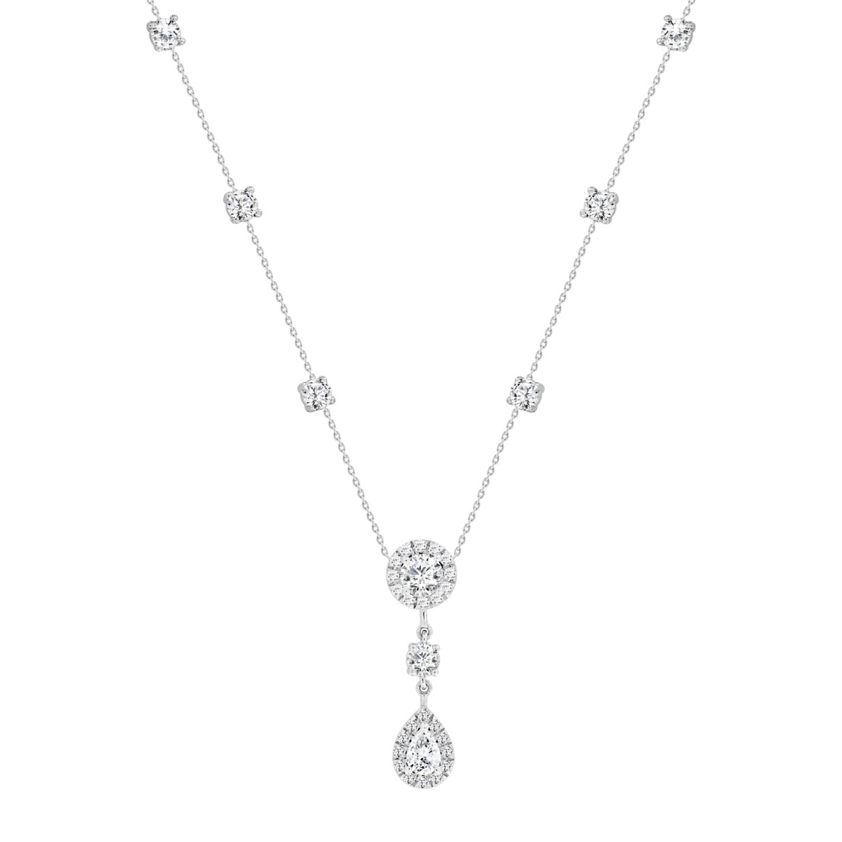 LADIES NECKLACE 2 3/4CT ROUND/PEAR DIAMOND 14K WHI...