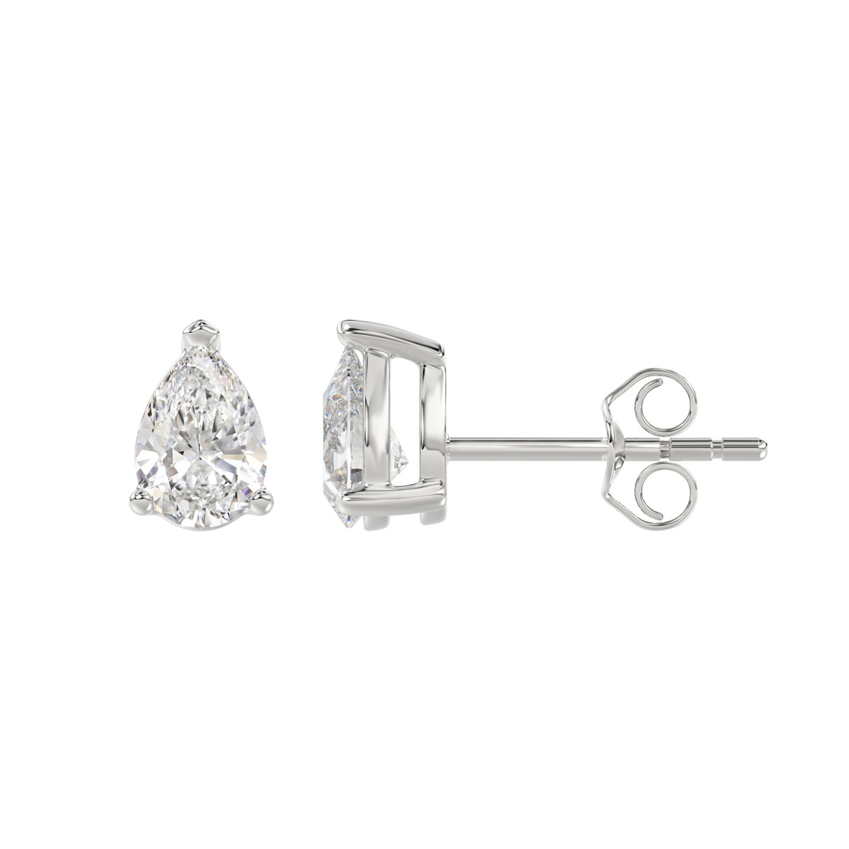 LADIES SOLITAIRE EARRINGS 1 1/2CT PEAR DIAMOND 14K WHITE GOLD