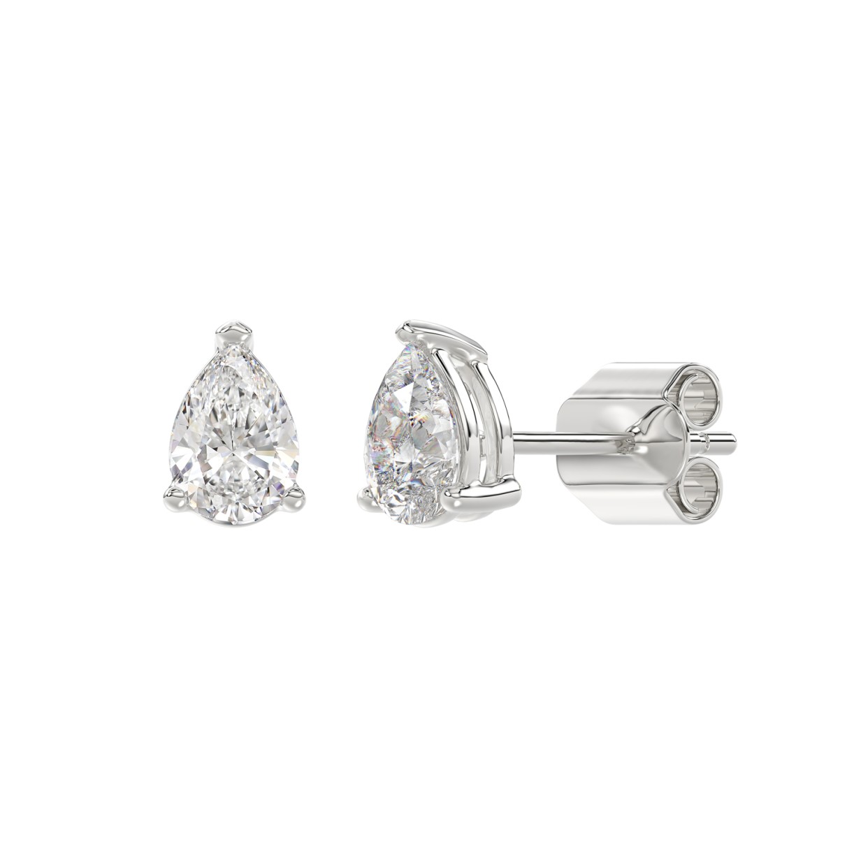 LADIES SOLITAIRE EARRINGS 1 1/2CT PEAR DIAMOND 14K WHITE GOLD