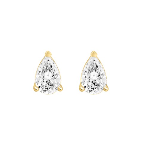 LADIES SOLITAIRE EARRINGS  1 1/2CT PEAR DIAMOND 14K YELLOW GOLD