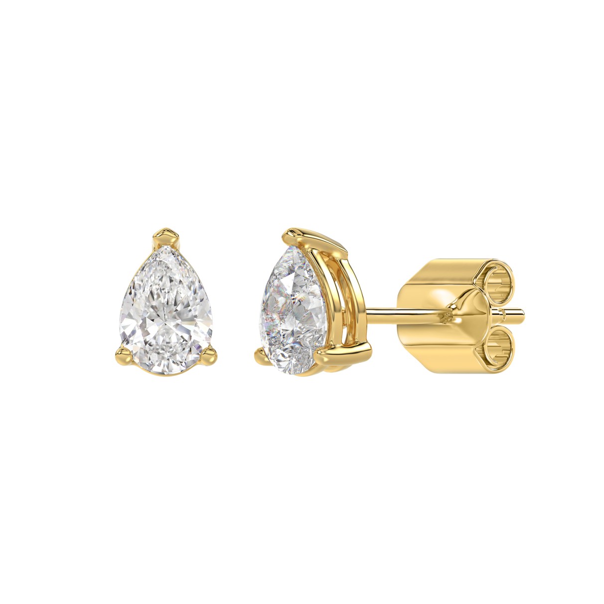 LADIES SOLITAIRE EARRINGS 1 1/2CT PEAR DIAMOND 14K YELLOW GOLD