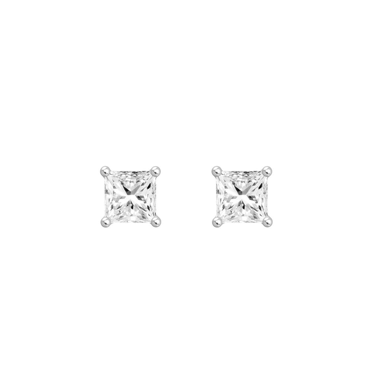 LADIES SOLITAIRE EARRINGS 1/2CT PRINCESS DIAMOND 14K WHITE GOLD (CENTER STONE PRINCESS DIAMOND 1/4CT )