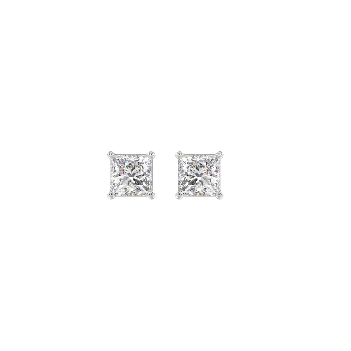 LADIES SOLITAIRE EARRINGS 1/2CT PRINCESS DIAMOND 14K WHITE GOLD (CENTER STONE PRINCESS DIAMOND 1/4CT )