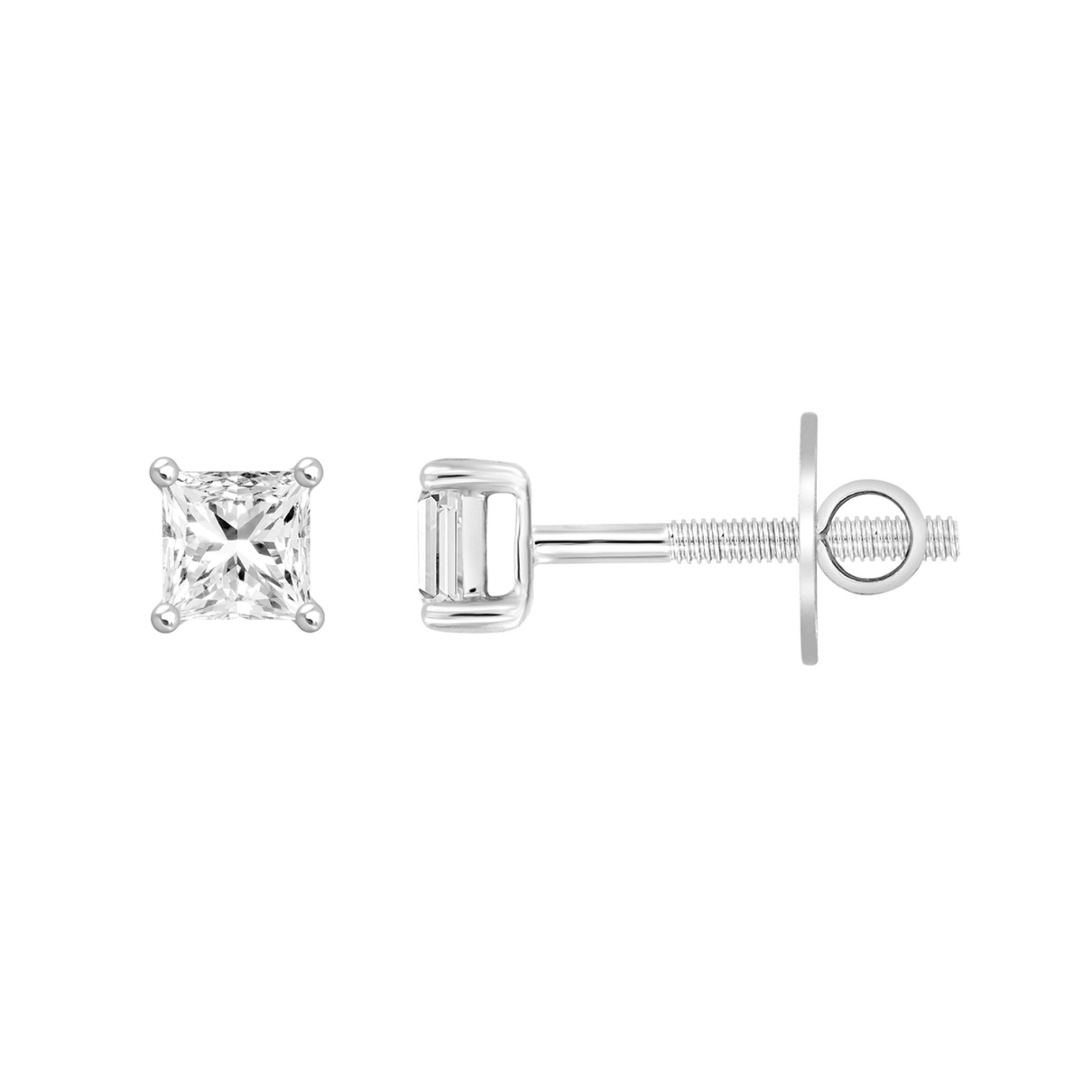 LADIES SOLITAIRE EARRINGS 1/2CT PRINCESS DIAMOND 14K WHITE GOLD (CENTER STONE PRINCESS DIAMOND 1/4CT )