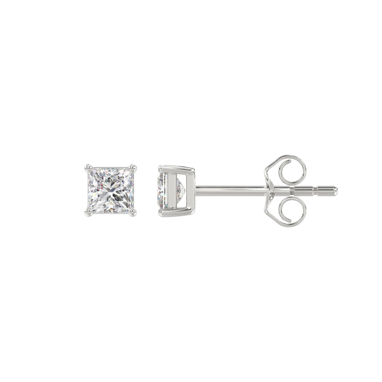 LADIES SOLITAIRE EARRINGS 1/2CT PRINCESS DIAMOND 14K WHITE GOLD (CENTER STONE PRINCESS DIAMOND 1/4CT )