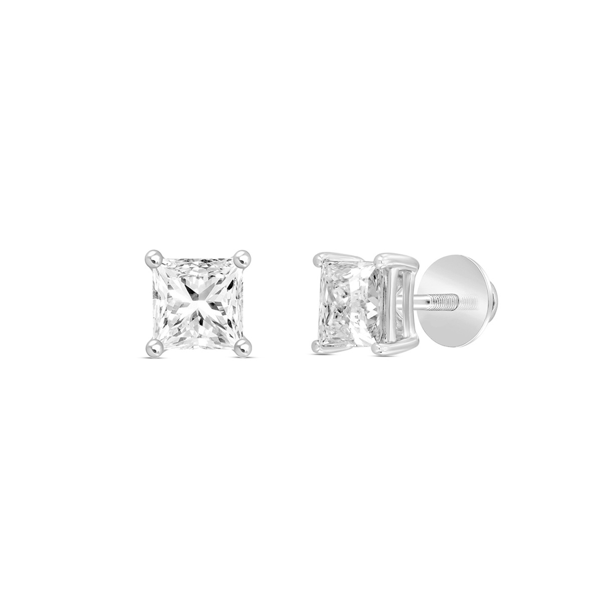 LADIES SOLITAIRE EARRINGS 1/2CT PRINCESS DIAMOND 14K WHITE GOLD (CENTER STONE PRINCESS DIAMOND 1/4CT )