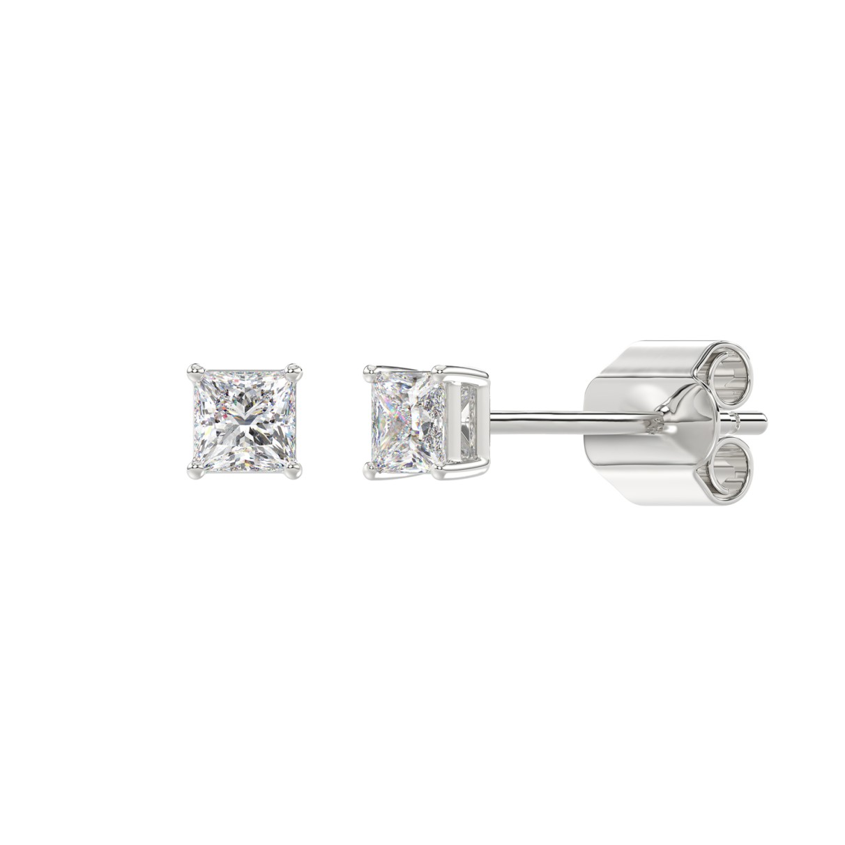 LADIES SOLITAIRE EARRINGS 1/2CT PRINCESS DIAMOND 14K WHITE GOLD (CENTER STONE PRINCESS DIAMOND 1/4CT )