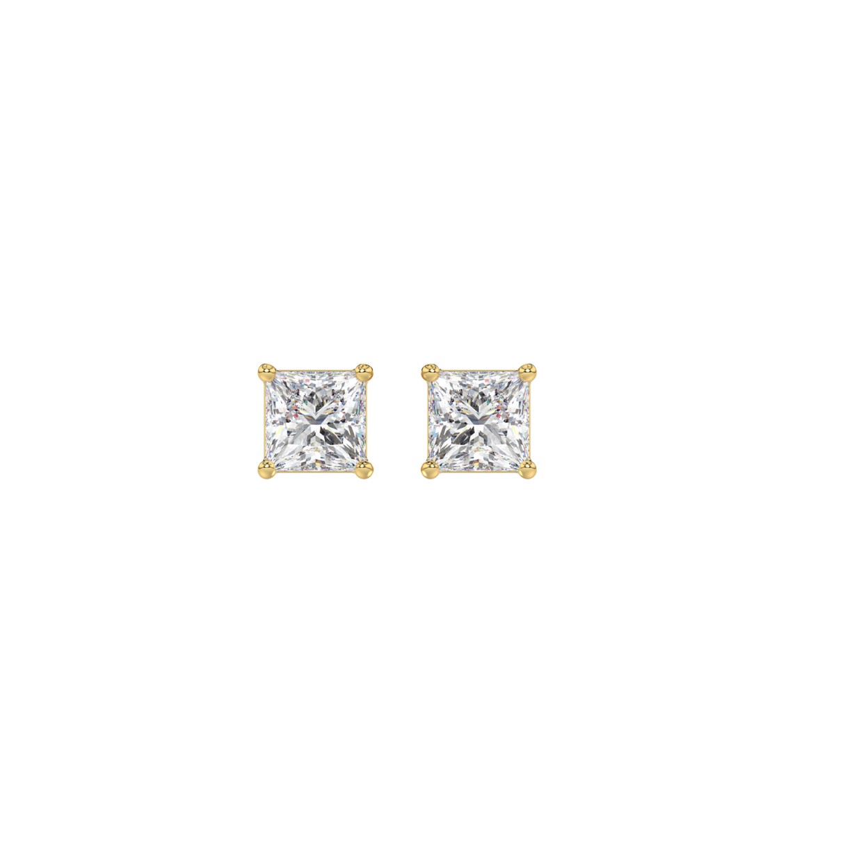 LADIES SOLITAIRE EARRINGS 1/2CT PRINCESS DIAMOND 14K YELLOW GOLD (CENTER STONE PRINCESS DIAMOND 1/4CT )