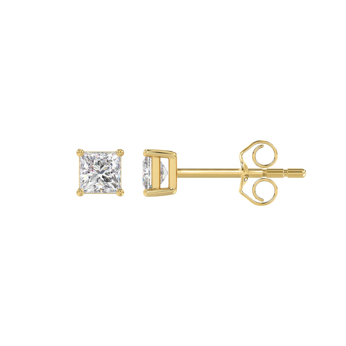 LADIES SOLITAIRE EARRINGS 1/2CT PRINCESS DIAMOND 14K YELLOW GOLD (CENTER STONE PRINCESS DIAMOND 1/4CT )