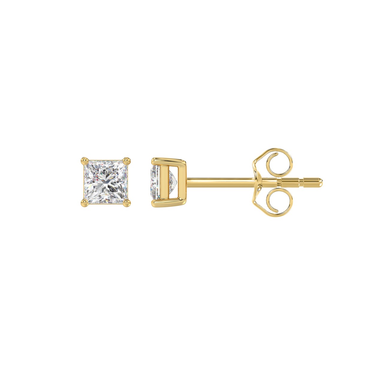 LADIES SOLITAIRE EARRINGS 1/2CT PRINCESS DIAMOND 14K YELLOW GOLD (CENTER STONE PRINCESS DIAMOND 1/4CT )