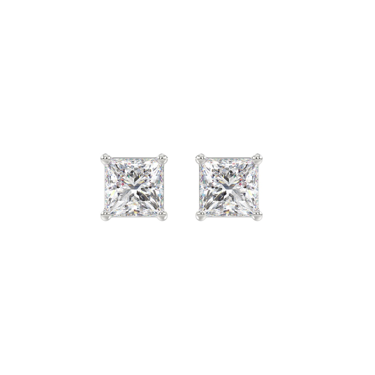 LADIES SOLITAIRE EARRINGS 1 1/2CT PRINCESS DIAMOND 14K WHITE GOLD (CENTER STONE  PRINCESS DIAMOND 3/4CT)