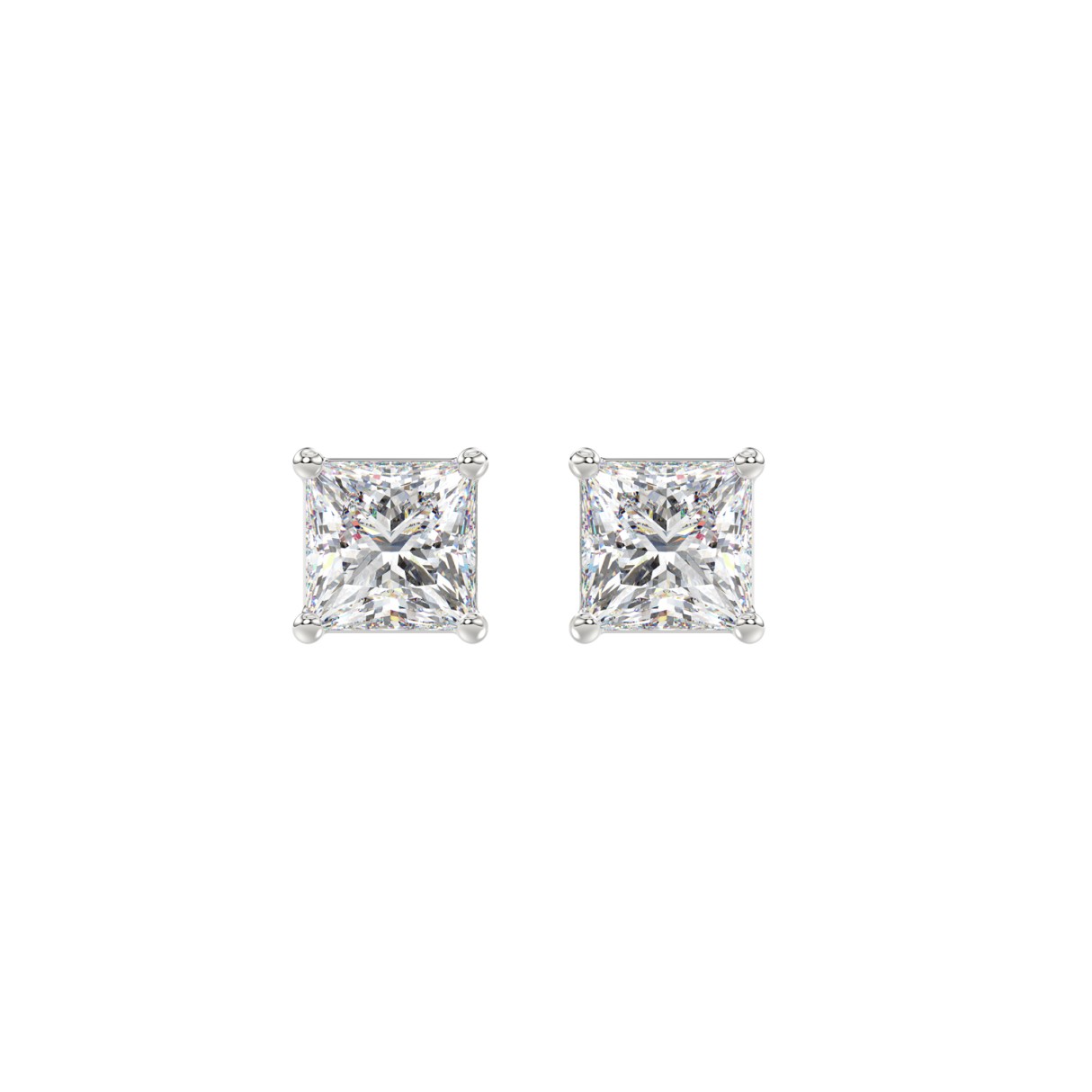 LADIES SOLITAIRE EARRINGS 1 1/2CT PRINCESS DIAMOND 14K WHITE GOLD (CENTER STONE  PRINCESS DIAMOND 3/4CT)