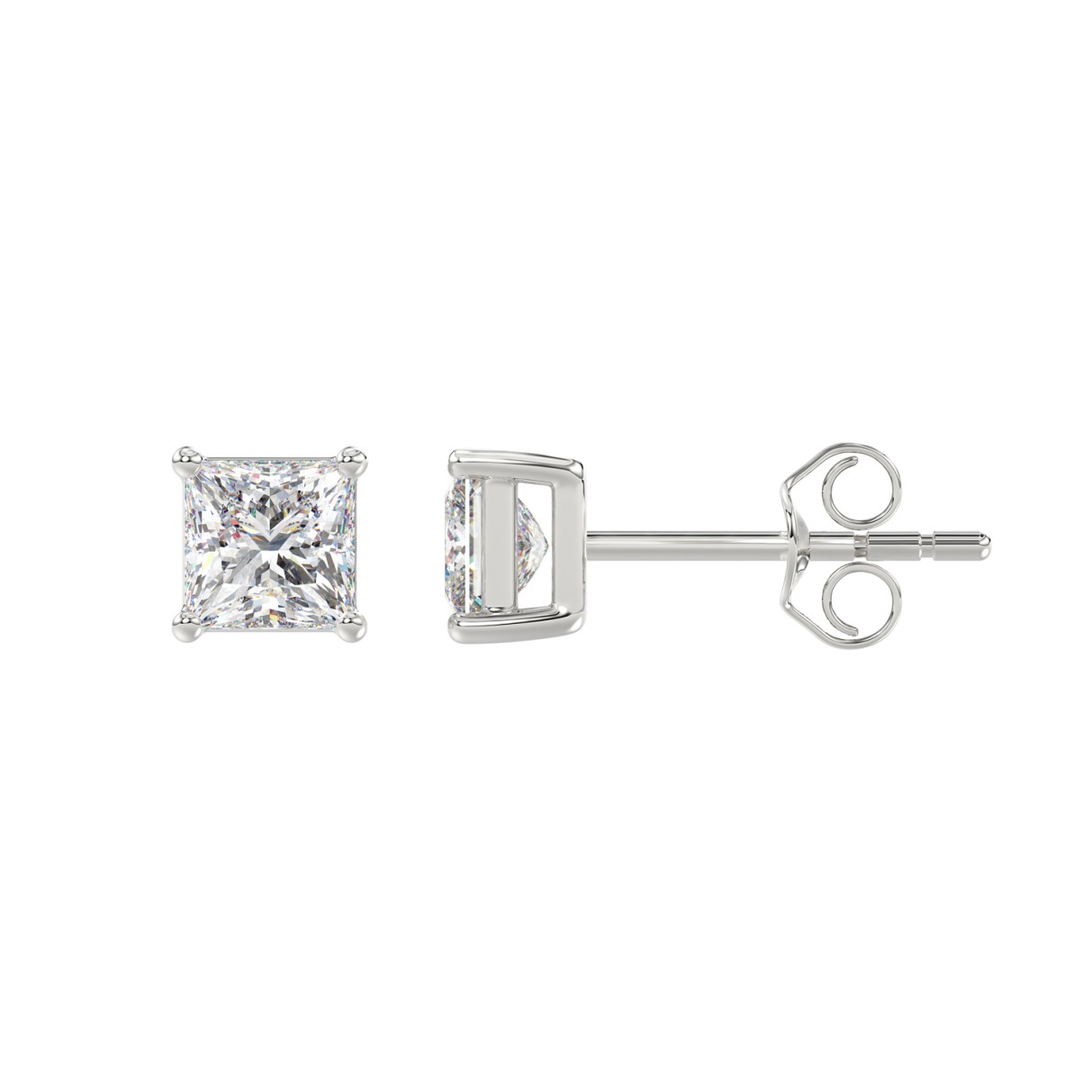 LADIES SOLITAIRE EARRINGS 1 1/2CT PRINCESS DIAMOND 14K WHITE GOLD (CENTER STONE  PRINCESS DIAMOND 3/4CT)