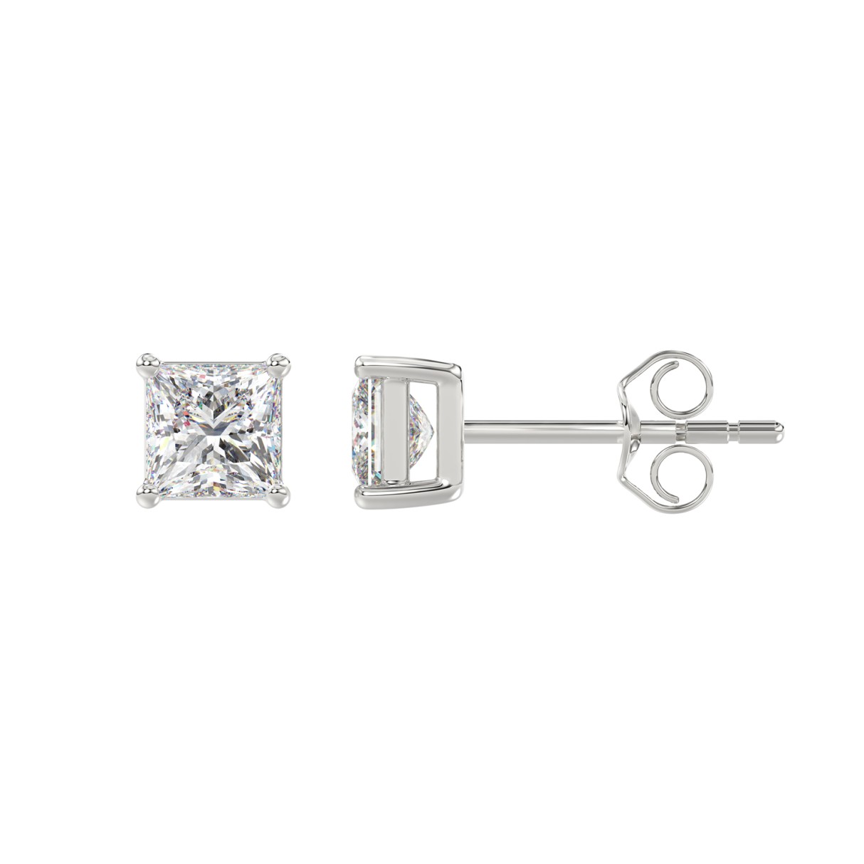 LADIES SOLITAIRE EARRINGS 1 1/2CT PRINCESS DIAMOND 14K WHITE GOLD (CENTER STONE  PRINCESS DIAMOND 3/4CT)