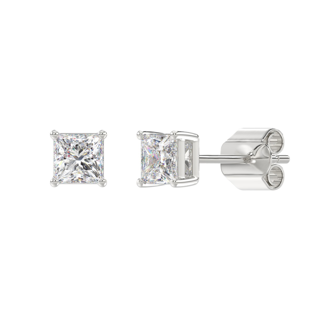 LADIES SOLITAIRE EARRINGS 1 1/2CT PRINCESS DIAMOND 14K WHITE GOLD (CENTER STONE  PRINCESS DIAMOND 3/4CT)