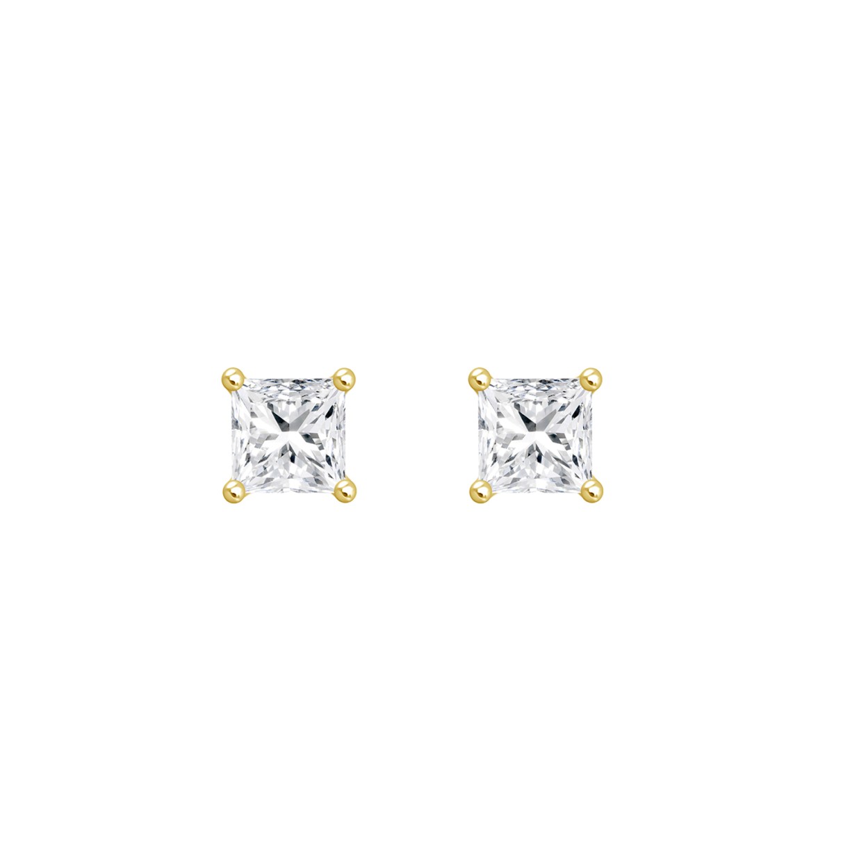 LADIES SOLITAIRE EARRINGS 1 1/2CT PRINCESS DIAMOND 14K YELLOW GOLD