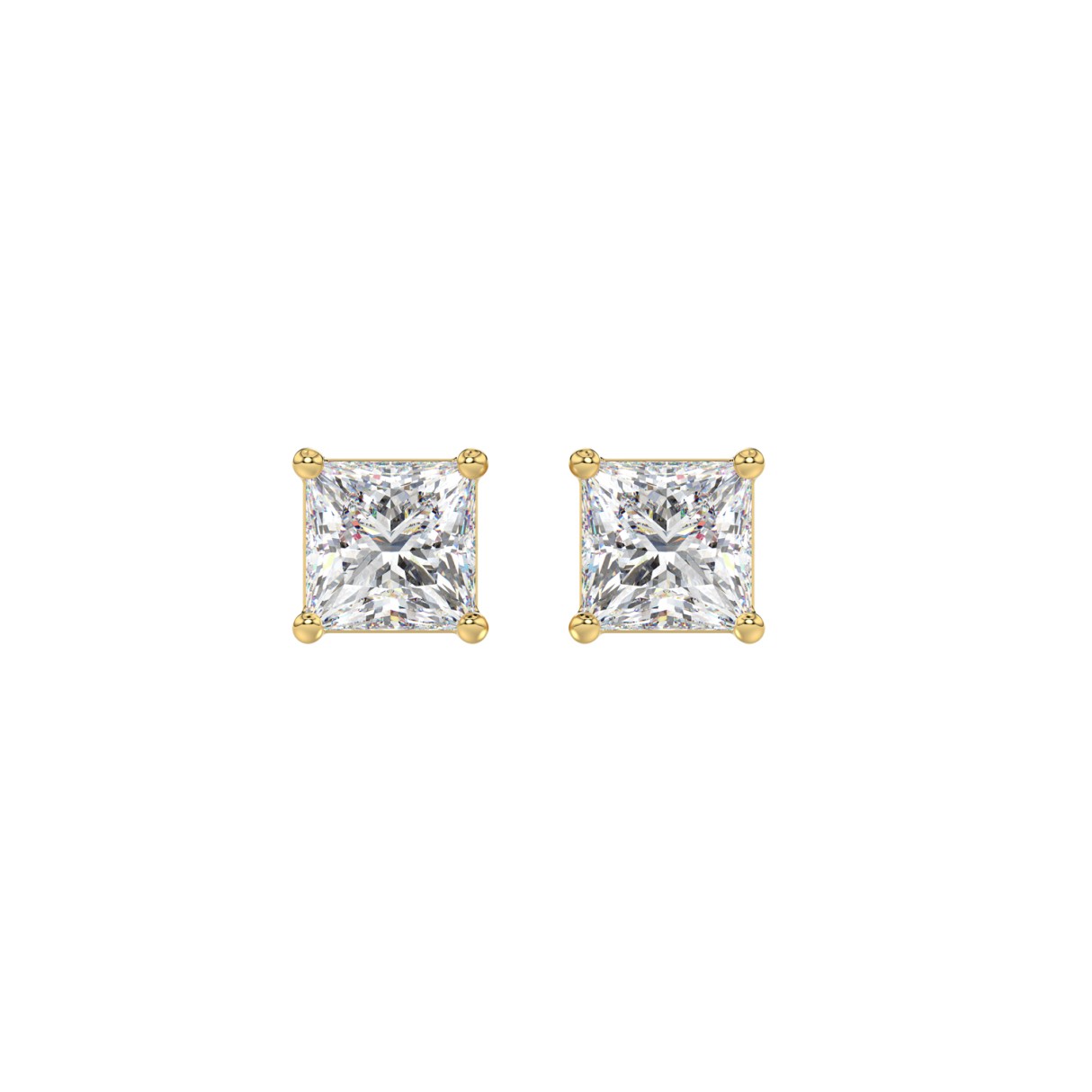 LADIES SOLITAIRE EARRINGS 1 1/2CT PRINCESS DIAMOND 14K YELLOW GOLD (CENTER STONE  PRINCESS DIAMOND 3/4CT)