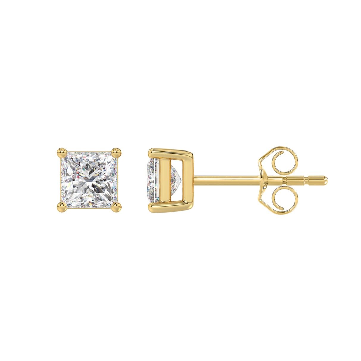 LADIES SOLITAIRE EARRINGS 1 1/2CT PRINCESS DIAMOND 14K YELLOW GOLD (CENTER STONE  PRINCESS DIAMOND 3/4CT)